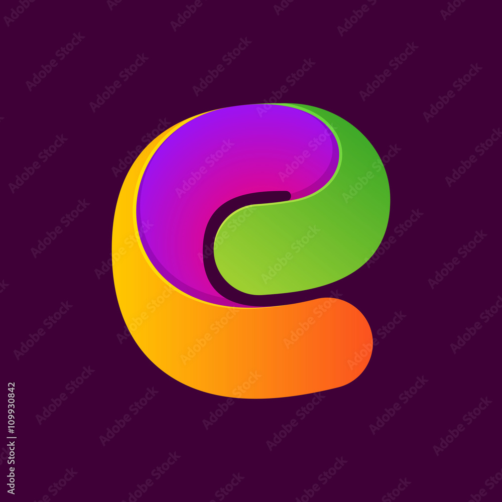 E letter one line colorful logo.