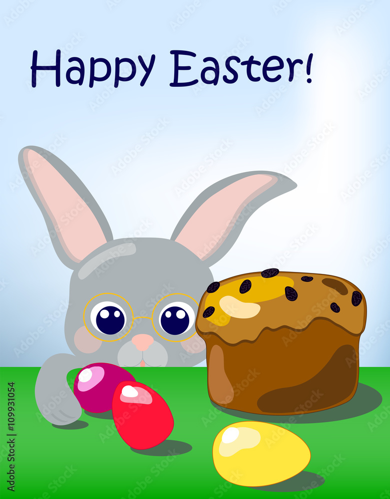 Rabbit and eggs happy Easter postcard Rabbit and eggs happy Easter postcard