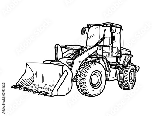 Bulldozer Doodle, a hand drawn vector doodle illustration of a bulldozer.