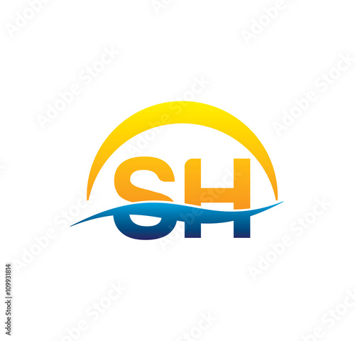 sh initial logo with waving swoosh
