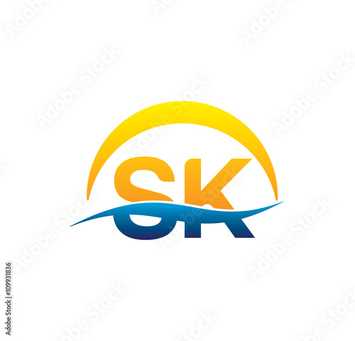 sk initial logo with waving swoosh