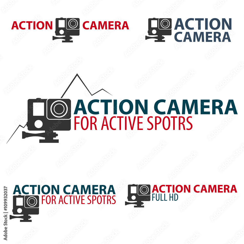 Set Action camera logo. Camera for active sports. Ultra HD. 4K Stock Vector  | Adobe Stock