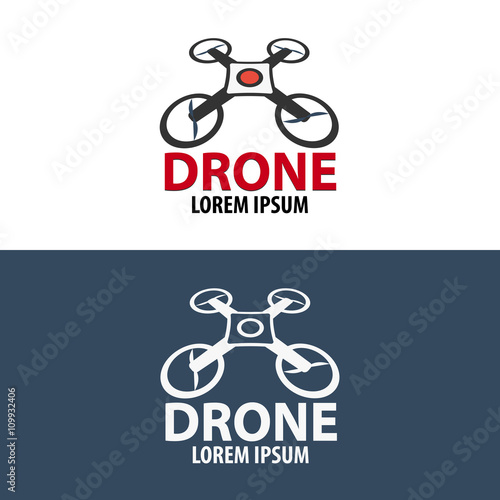 Drone logo. Flat design. Quadrocopter store