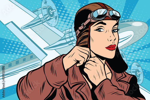 girl pilot prepares for departure