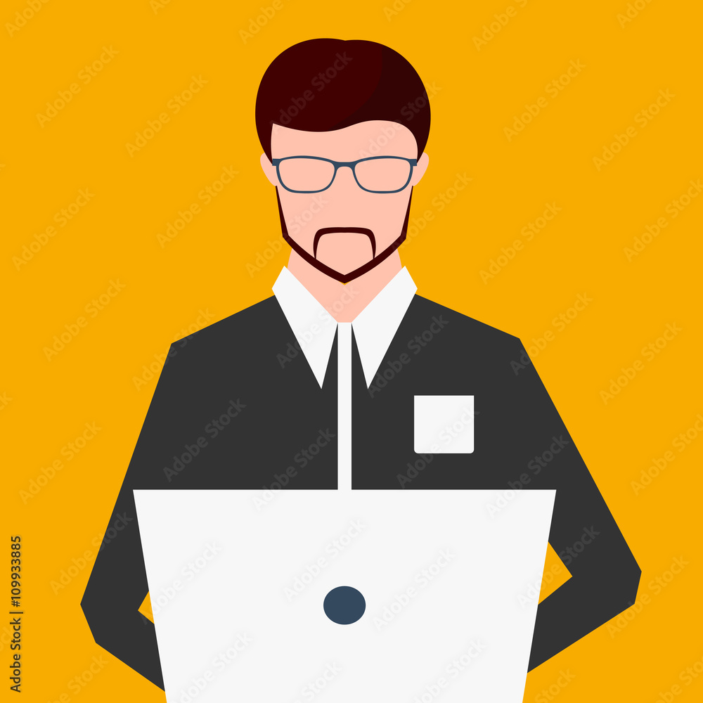 Freelancer working on computer. Flat Freelancer working on computer. Flat