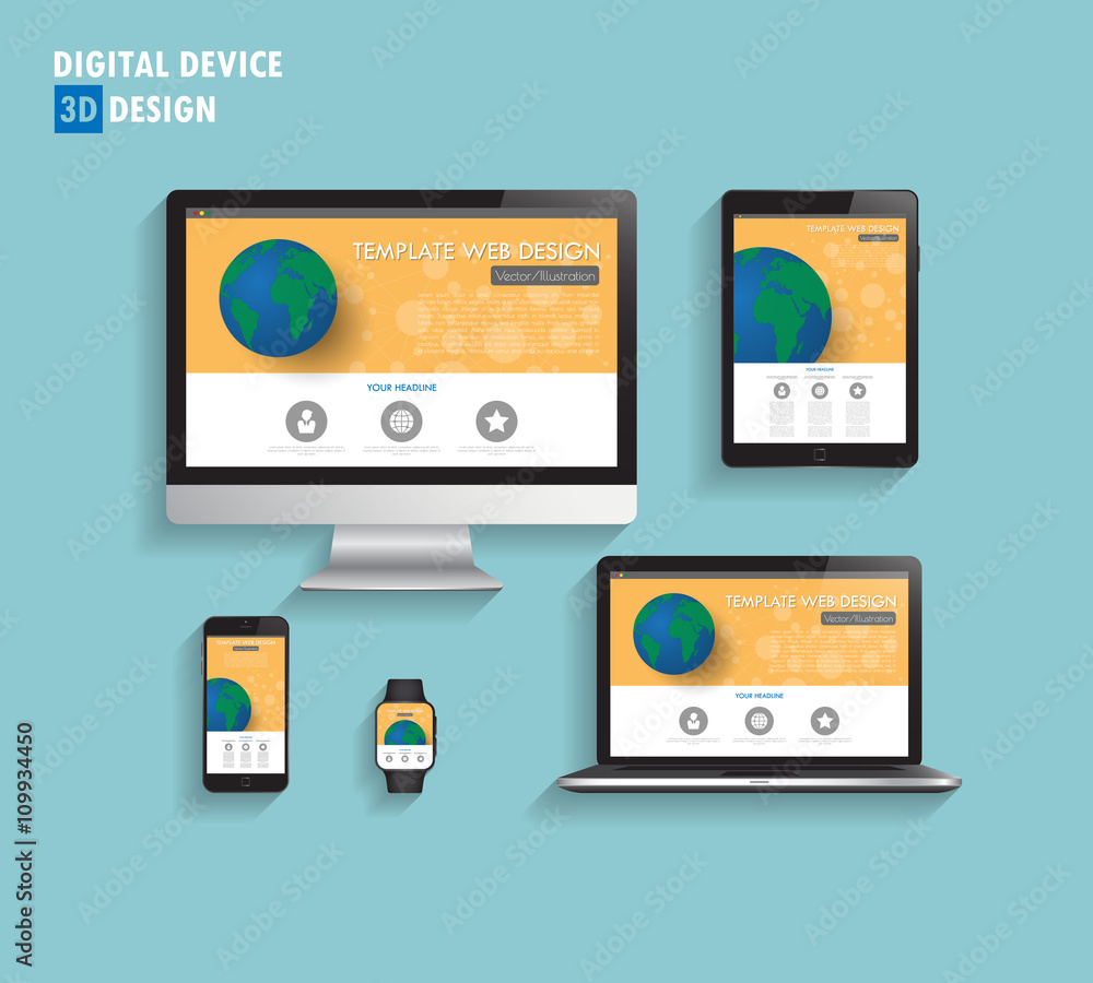 3d Modern devices mockups fpr your business projects. web templa 3d Modern devices mockups fpr your business projects. web templa
