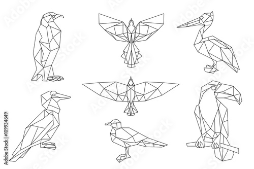 Bird triangular icon set.
