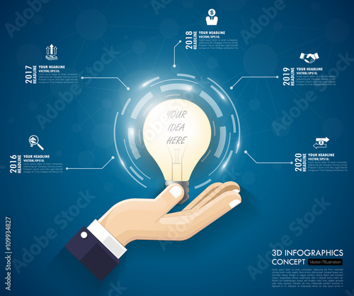 3d light bulb timeline infographics with icons set. vector. illu