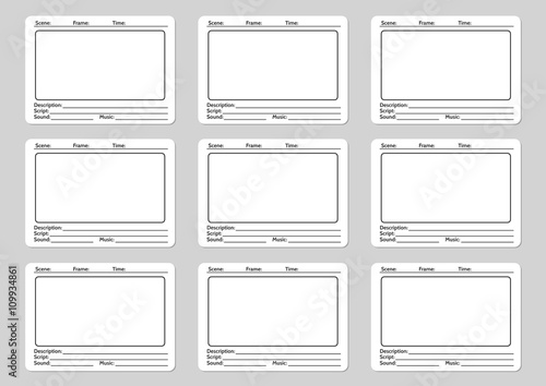 Storyboard template for film story icons. Vector illustration photo
