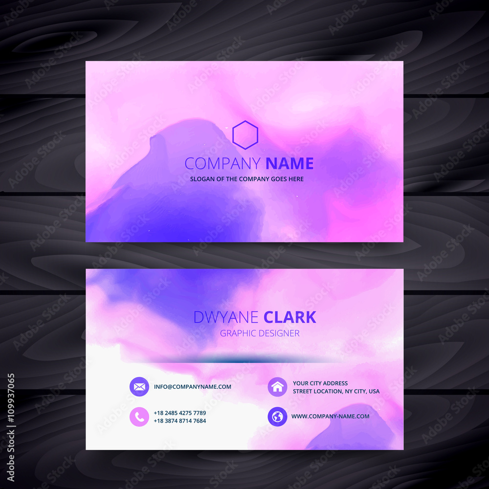 colorful watercolor ink style business card template design