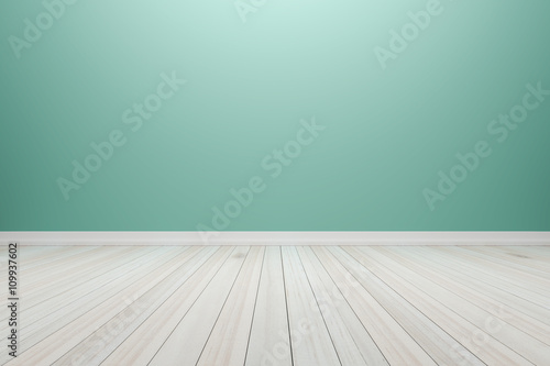 Empty interior light green room with wooden floor  For display o