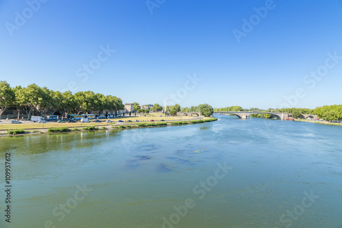 Avignon, France. View of the Rhone River and the waterfront