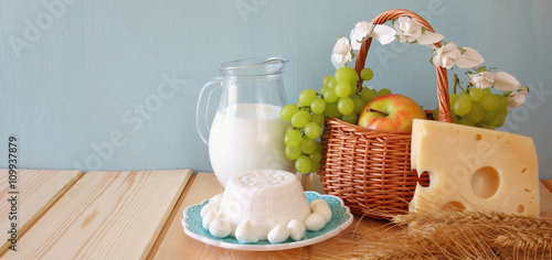 wide format image of dairy products and fruits photo