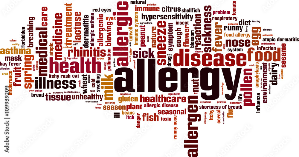 Allergy word cloud concept. Vector illustration Allergy word cloud concept. Vector illustration