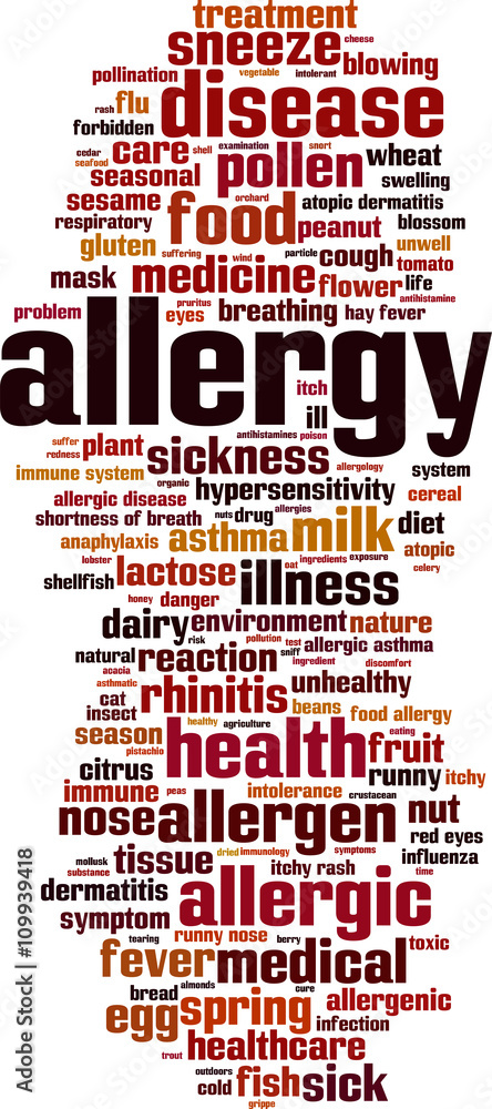 Allergy word cloud concept. Vector illustration Allergy word cloud concept. Vector illustration