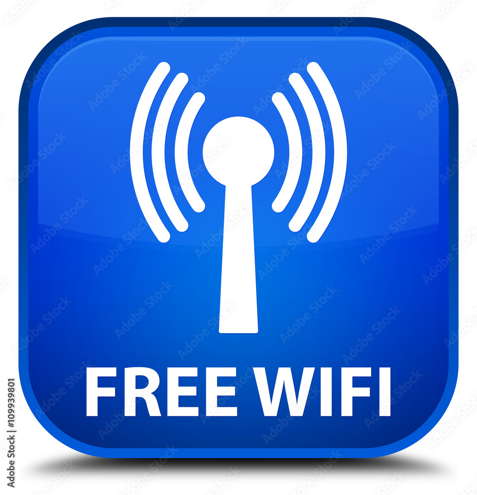 Free wifi (wlan network) blue square button Free wifi (wlan network) blue square button