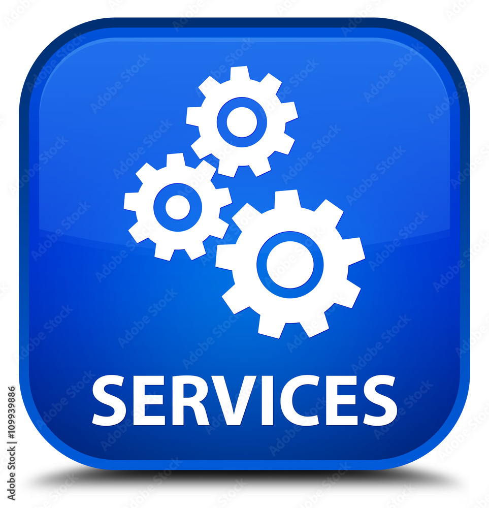 Services (gears icon) blue square button Services (gears icon) blue square button
