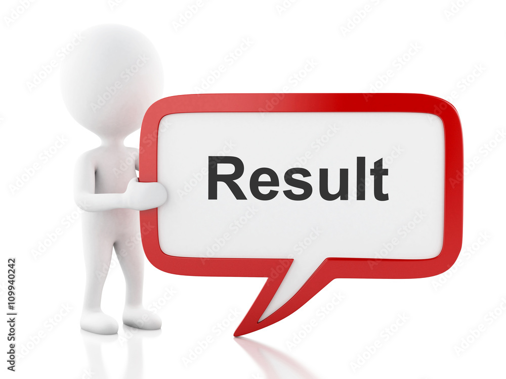 3d White people with speech bubble that says result. 3d White people with speech bubble that says result.