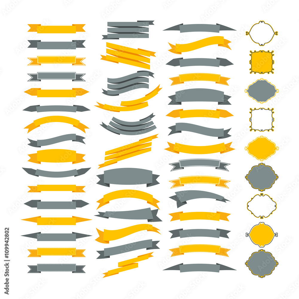 Collection of vector design elements. Big set of frames and ribb