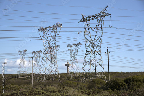 MELKBOSSTRAND NORTH OF CAPE TOWN SOUTH AFRICA  Power lines feed electricity to the national grid from the Koeberg nuclear power station photo