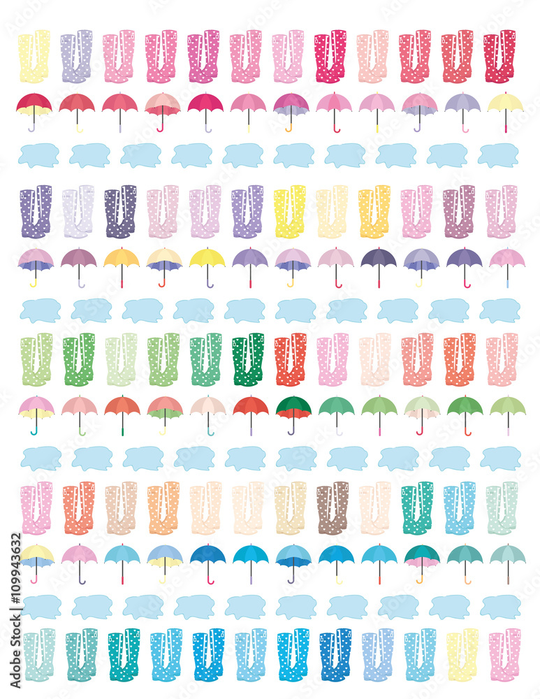 Rain Boots,Umbrellas and Rain Puddles.Colorful. Minimalistic .Flat ...