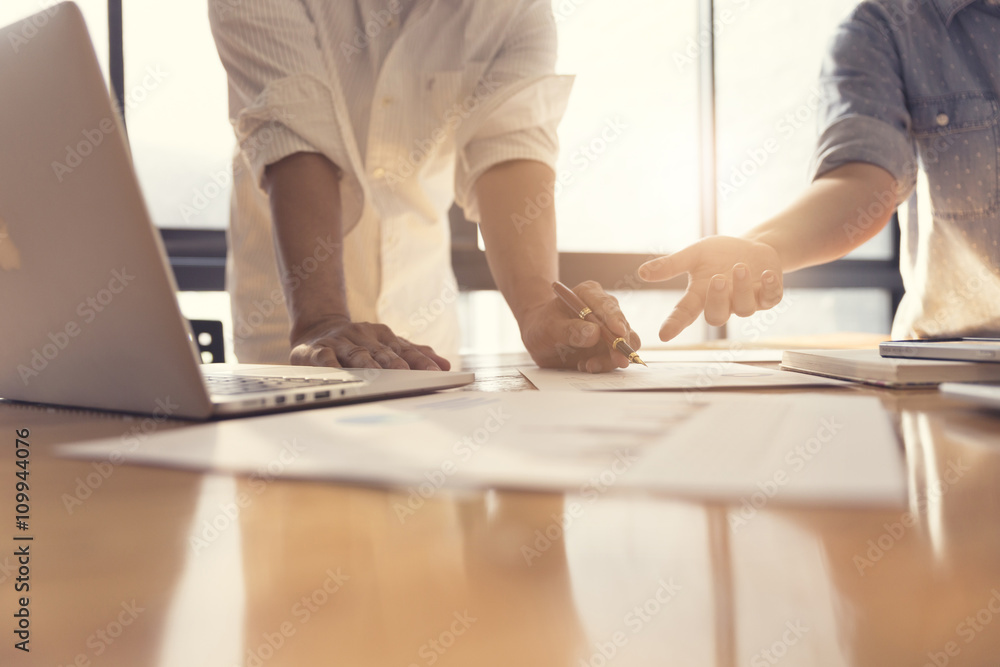 Obraz premium people working with document together