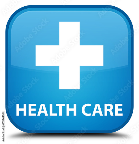 Billede på lærred Health care (plus sign) cyan blue square button