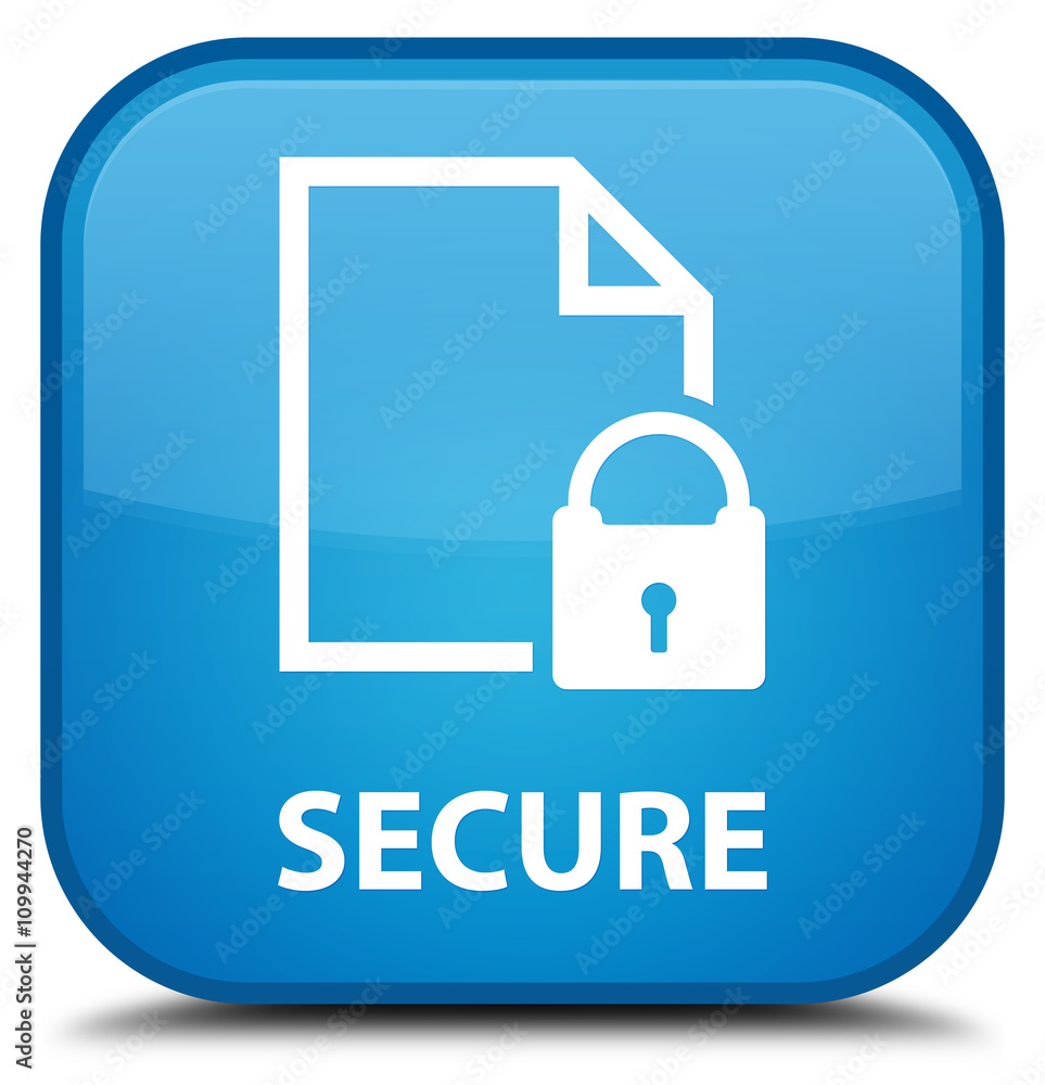 Secure (document page padlock icon) cyan blue square button Secure (document page padlock icon) cyan blue square button