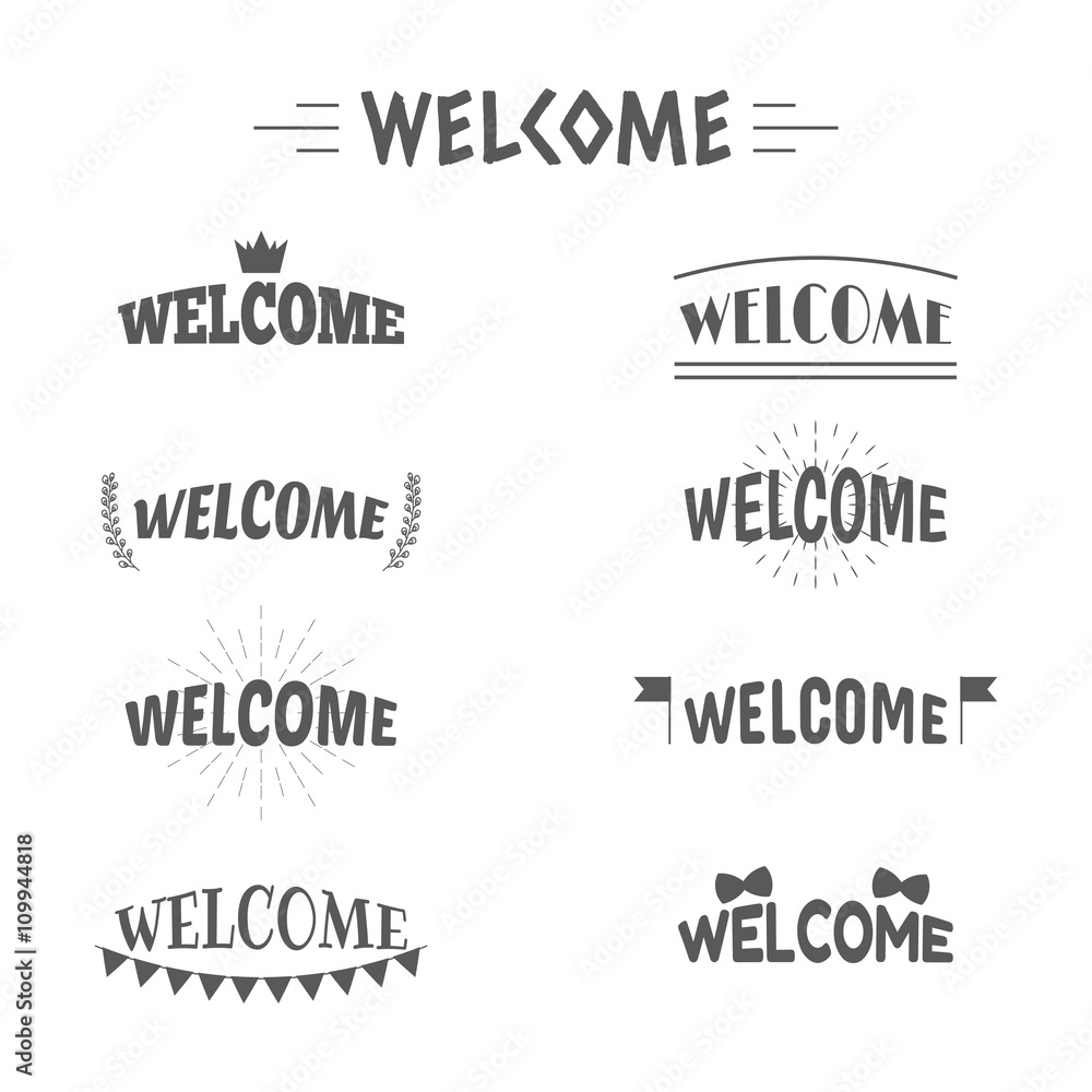 Set of vintage style Welcome labels, emblems, stickers or badges
