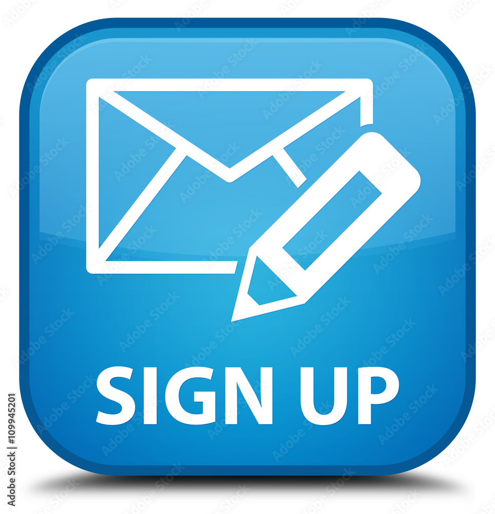 Sign up (edit mail icon) cyan blue square button Sign up (edit mail icon) cyan blue square button
