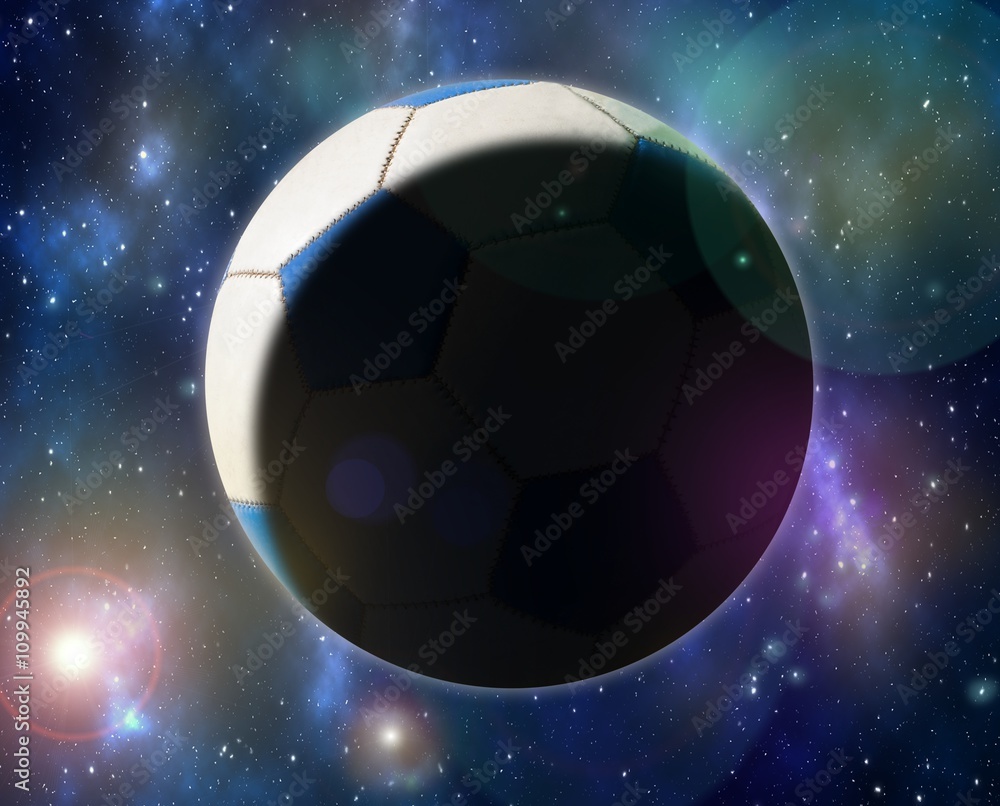 Naklejka premium Sports game soccer. A ball in the star sky
