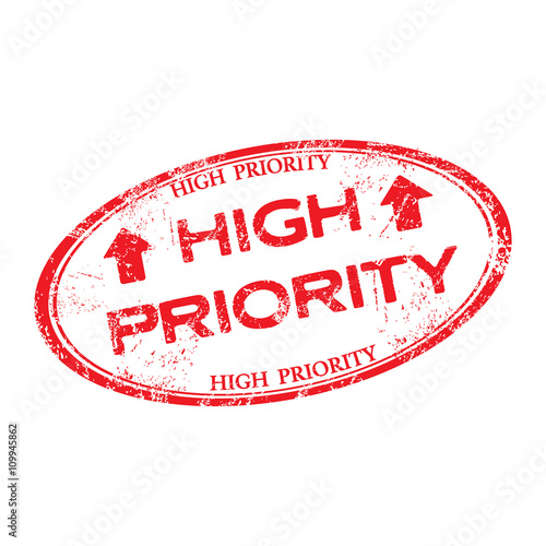 Isolated red grunge rubber stamp with the text high priority written inside the stamp