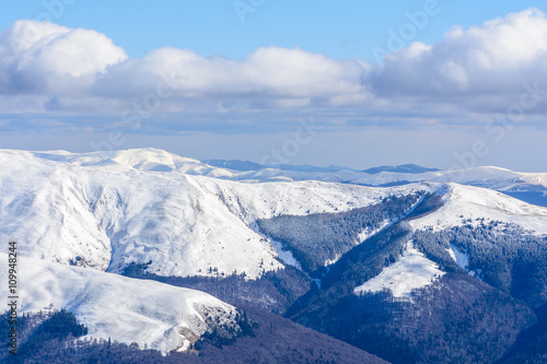 Winter landscape over Carpathian Mountains. Panorama of snow mou © vladsogodel