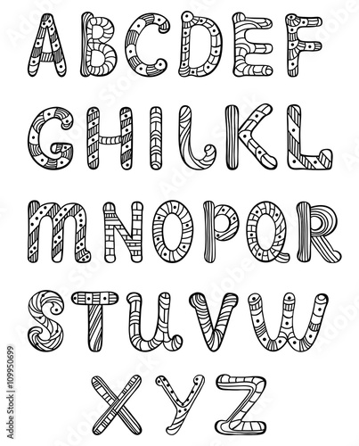 pattern of letters of the alphabet drawn by hand with a beautiful ornament
