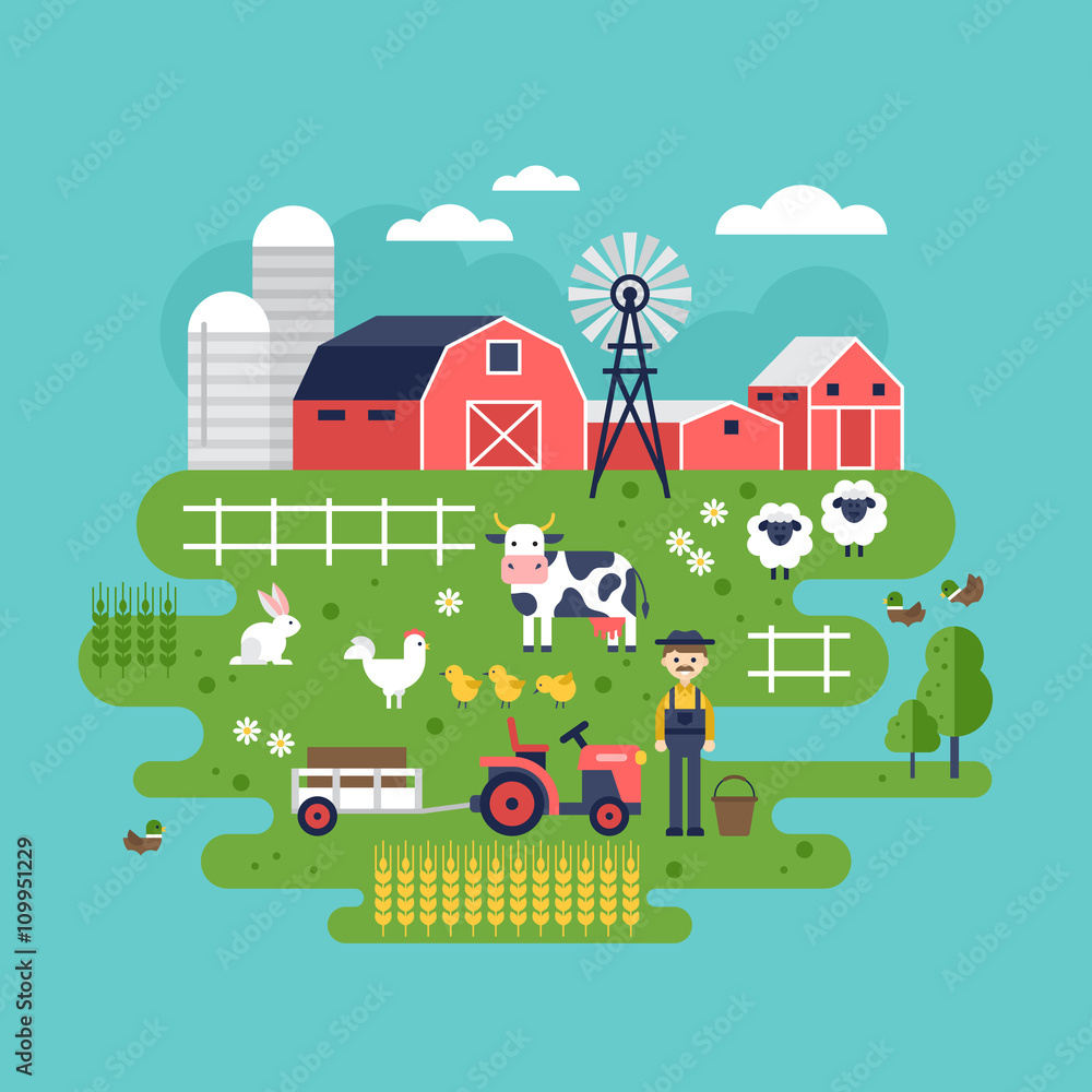 Farm food and animals icons. Healthy eating and lifestyle concep