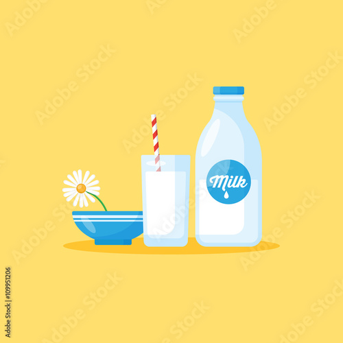 Milk bottle and milk glass. Healthy eating concept for graphic a