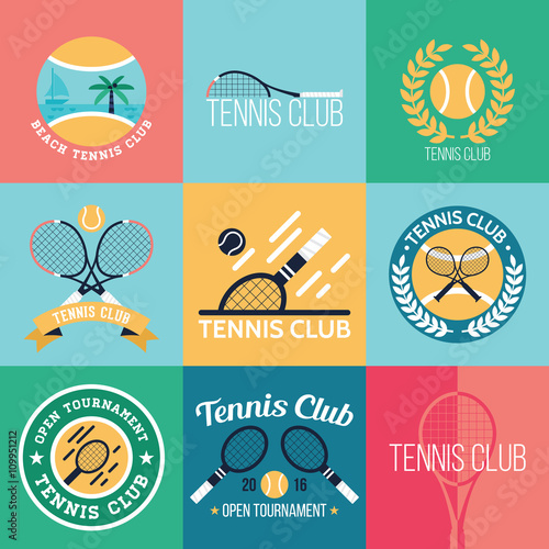 Tennis club badge set for graphic, web and logo design