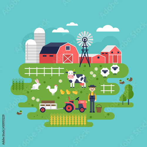 Farm food and animals icons. Healthy eating and lifestyle concep