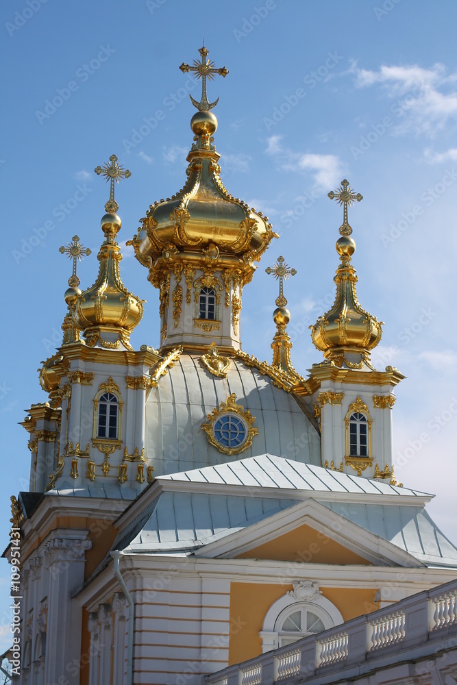gold domes against the blue sky