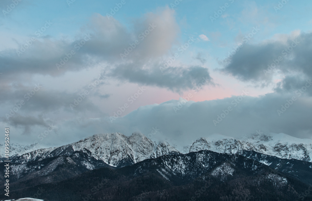 Winter Tatra mountains, Giewont peak in the evening