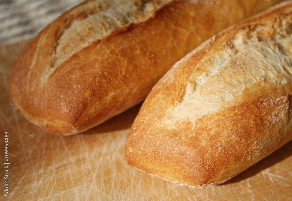 Closeup of two french baguettes