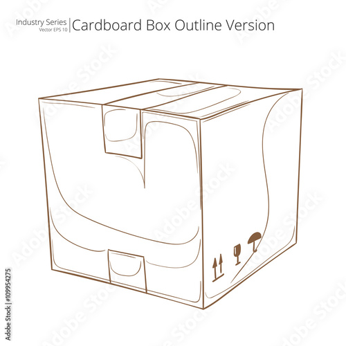 Cardboard Box. Abstract closed Cardboard Box. Outline Version. Front perspective view. Vector EPS10.