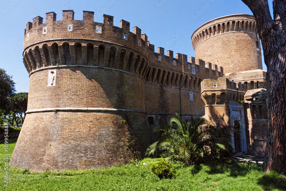 View of the roman castle of Giulio II , Ostia Antica - Italy