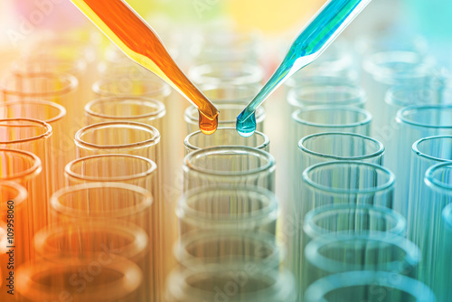 Tablou pe pânză science pipette with a drop of substance over laboratory test tu