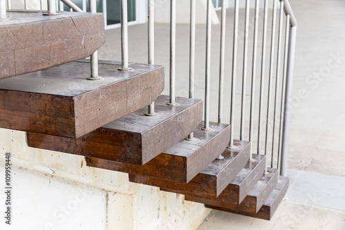 close-up of staircase with wooden steps
