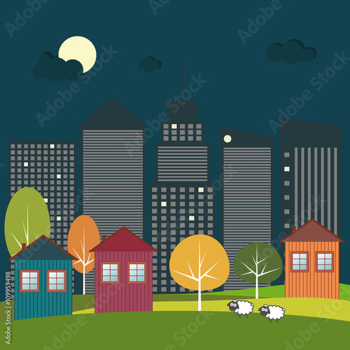 Colorful Houses With Sheep, Sleep Problems Concept