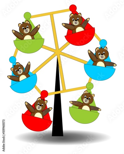 Teddy bears on carousel. Playing teddy bears. Carousel with teddy bears. Brown teddy bears babys. Funny colorful carousel. Bears entertainment