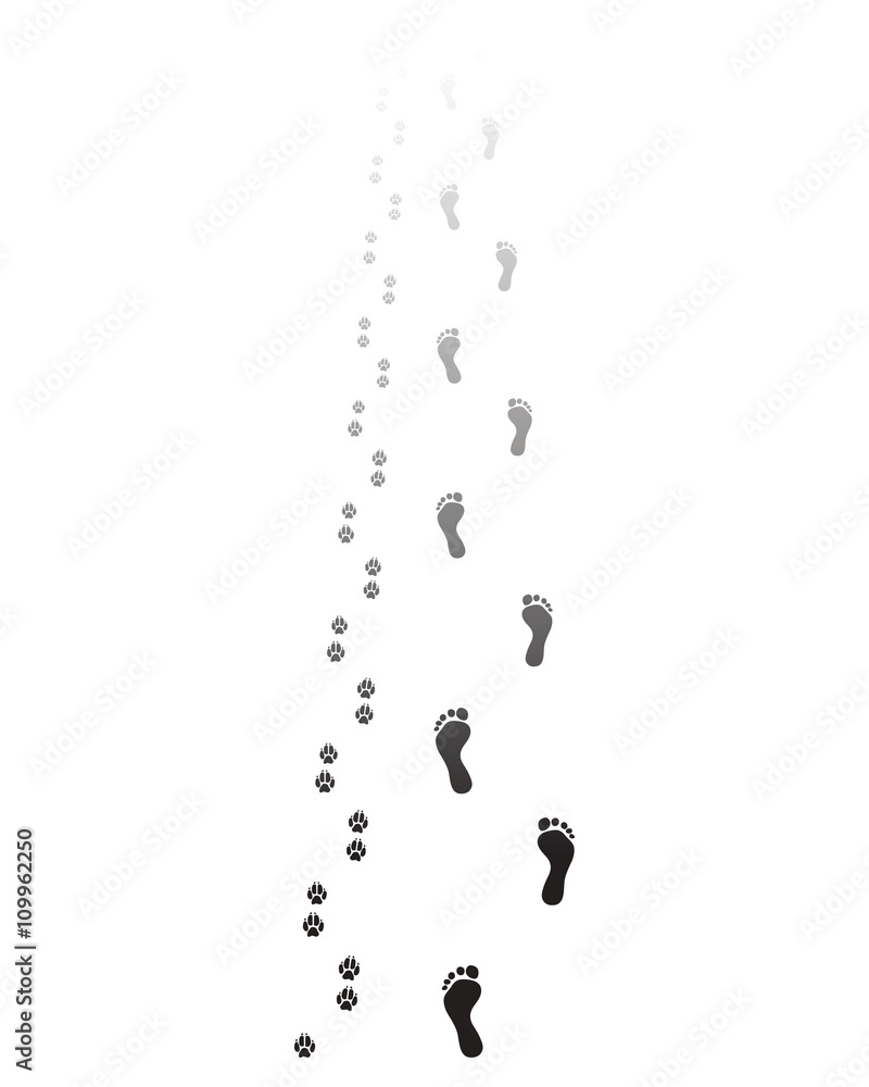 Black footprints of man and dog, vector Black footprints of man and dog, vector