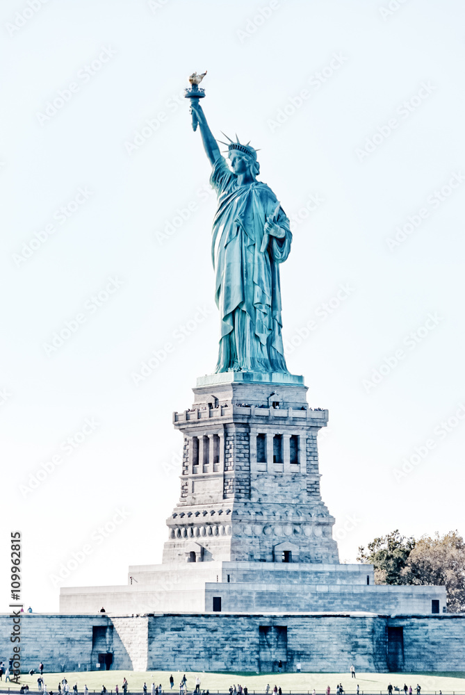 Architecture of famous New York City in USA, statue of liberty