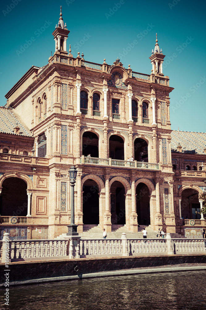Seville, Spain -3 May,2014: famous Plaza de Espana. Old landmark
